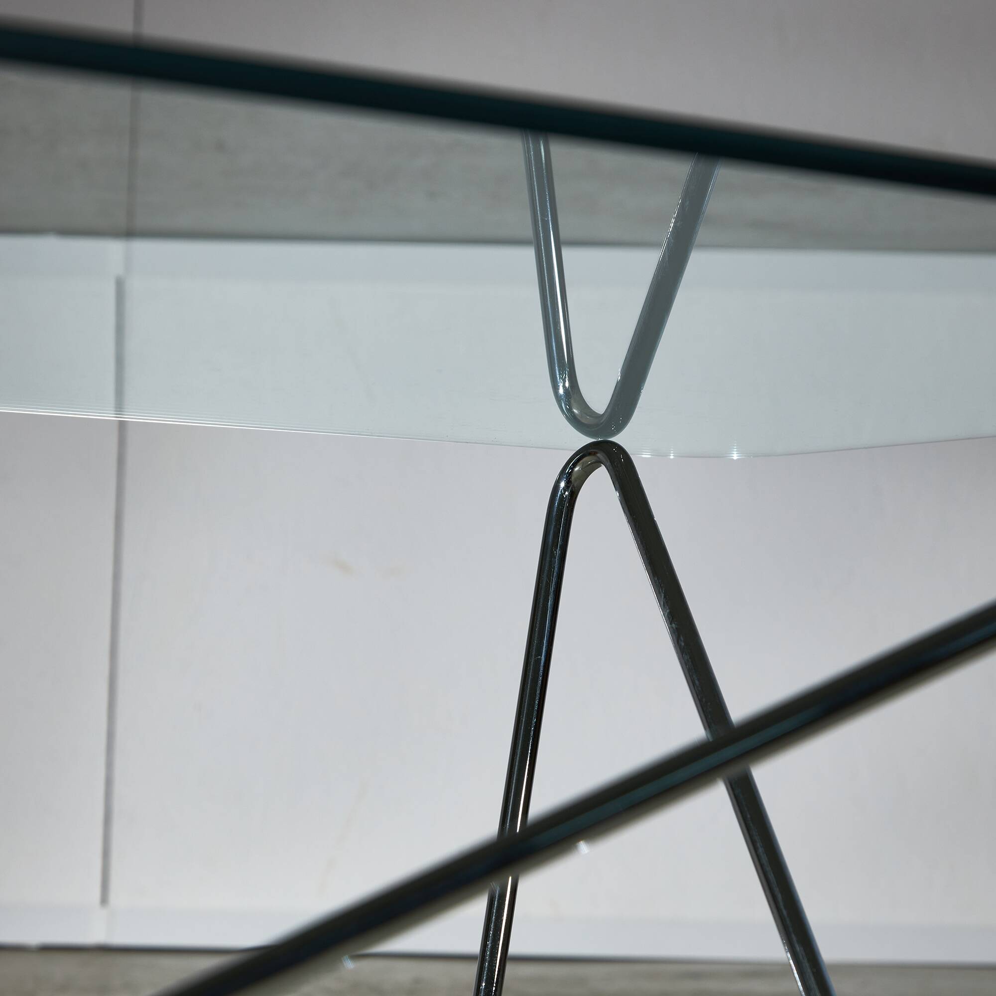 1970's Italian Coffee Table with Tempered Glass on Chrome Zig-Zag Frame