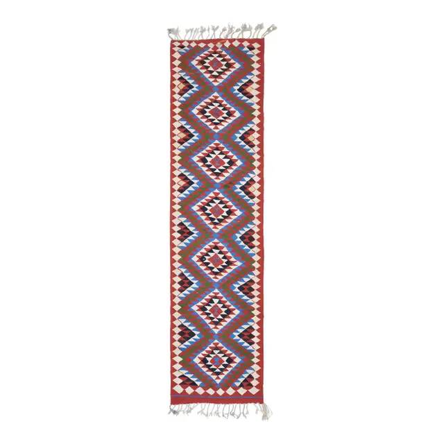 1970s Vintage Turkish Oushak Handmade Wool Cotton Purple Runner Rug 90x364