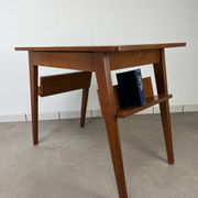 Compass leg desk, 1950s wood reconstitution style.