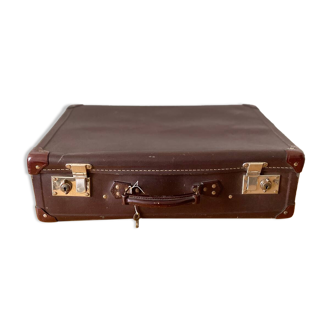 Dark brown vulcanized fiber cardboard suitcase