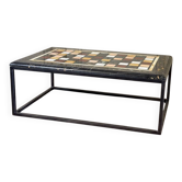 Coffee table, marble samples, custom metal base.