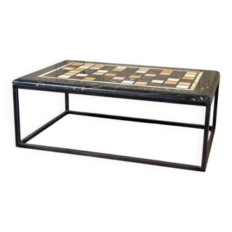 Coffee table, marble samples, custom metal base.