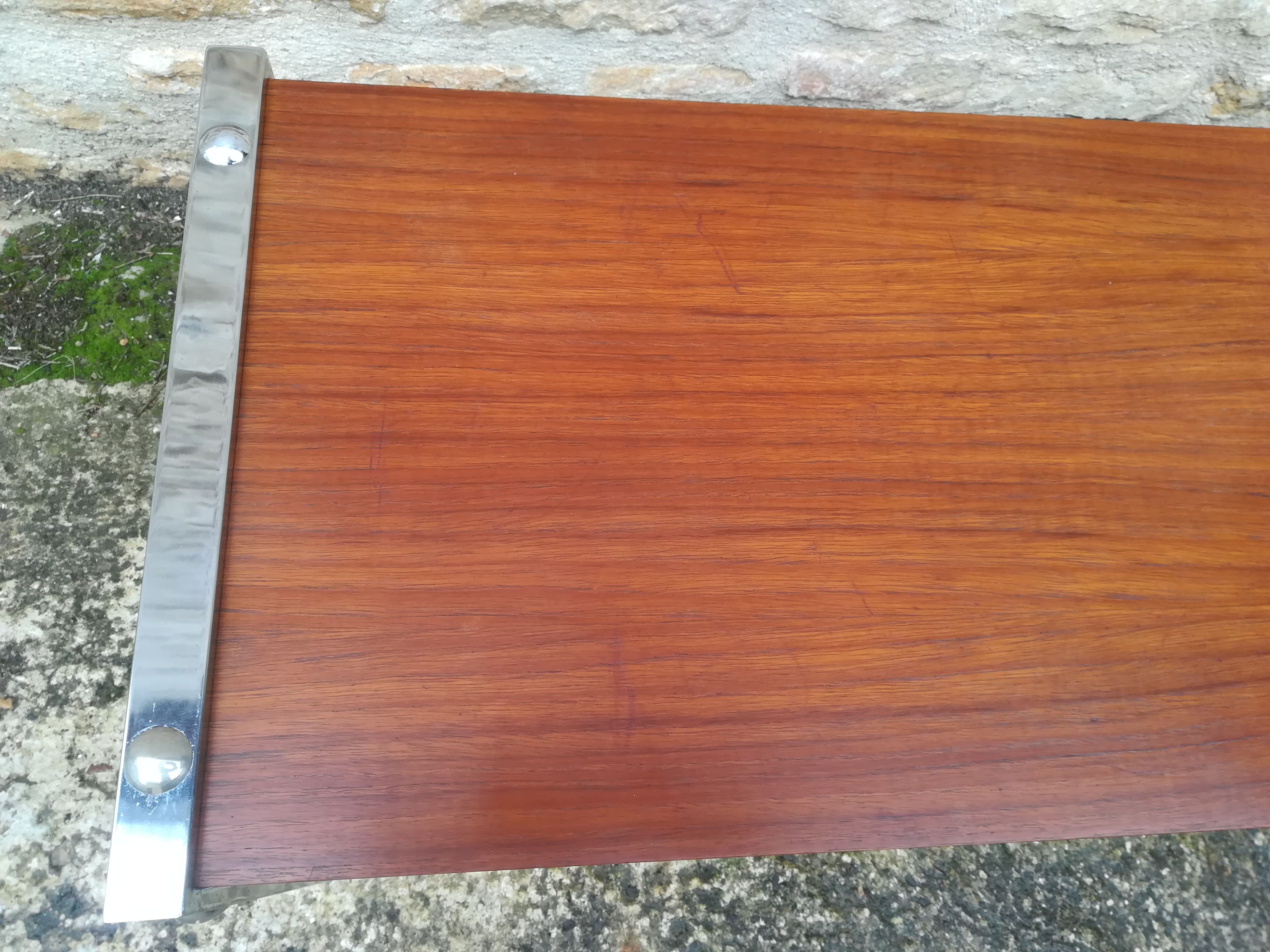 Chrome and teak coffee table