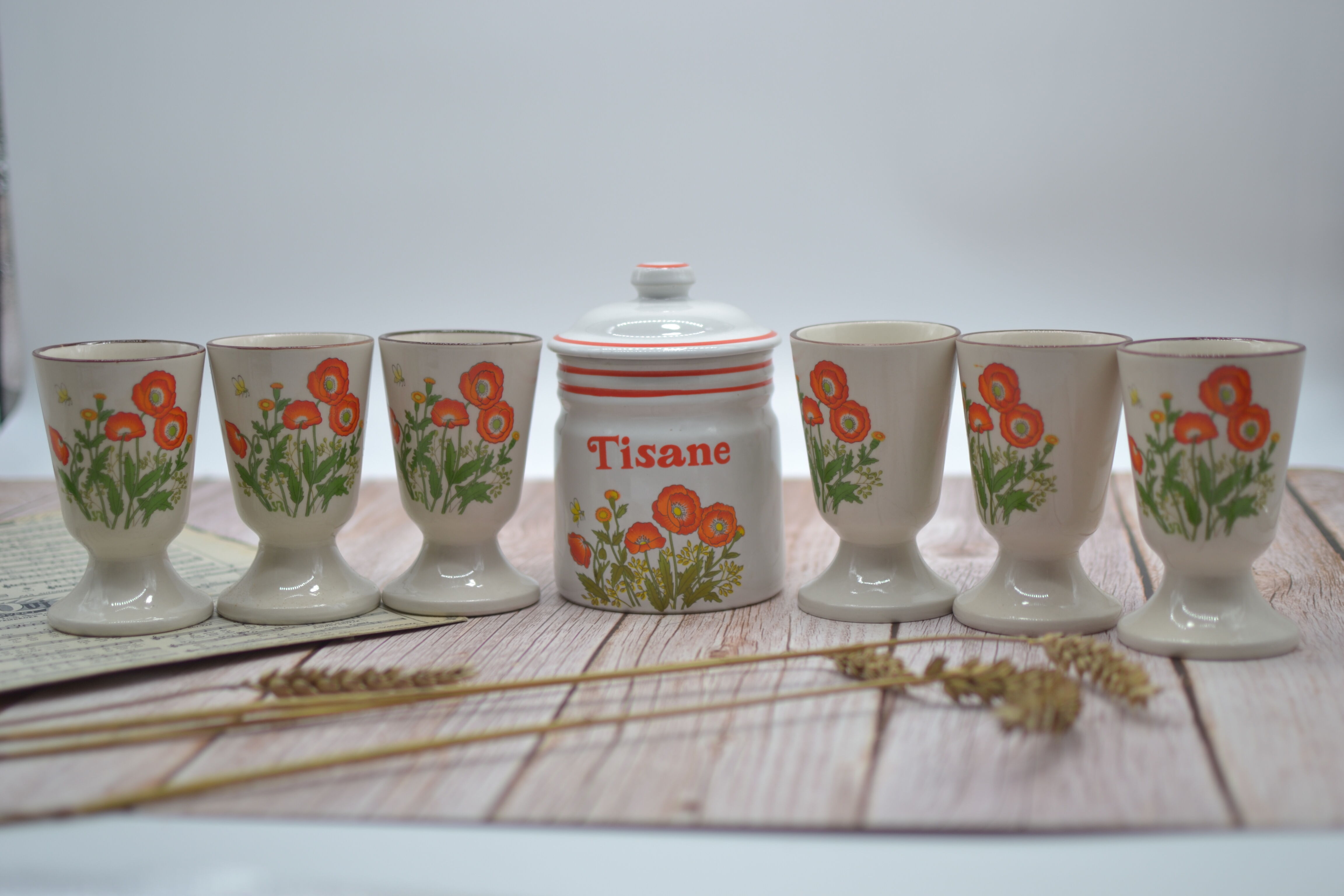 Ensemble de 6 mazagrans en grès pour tisane & 1 pot à tisane