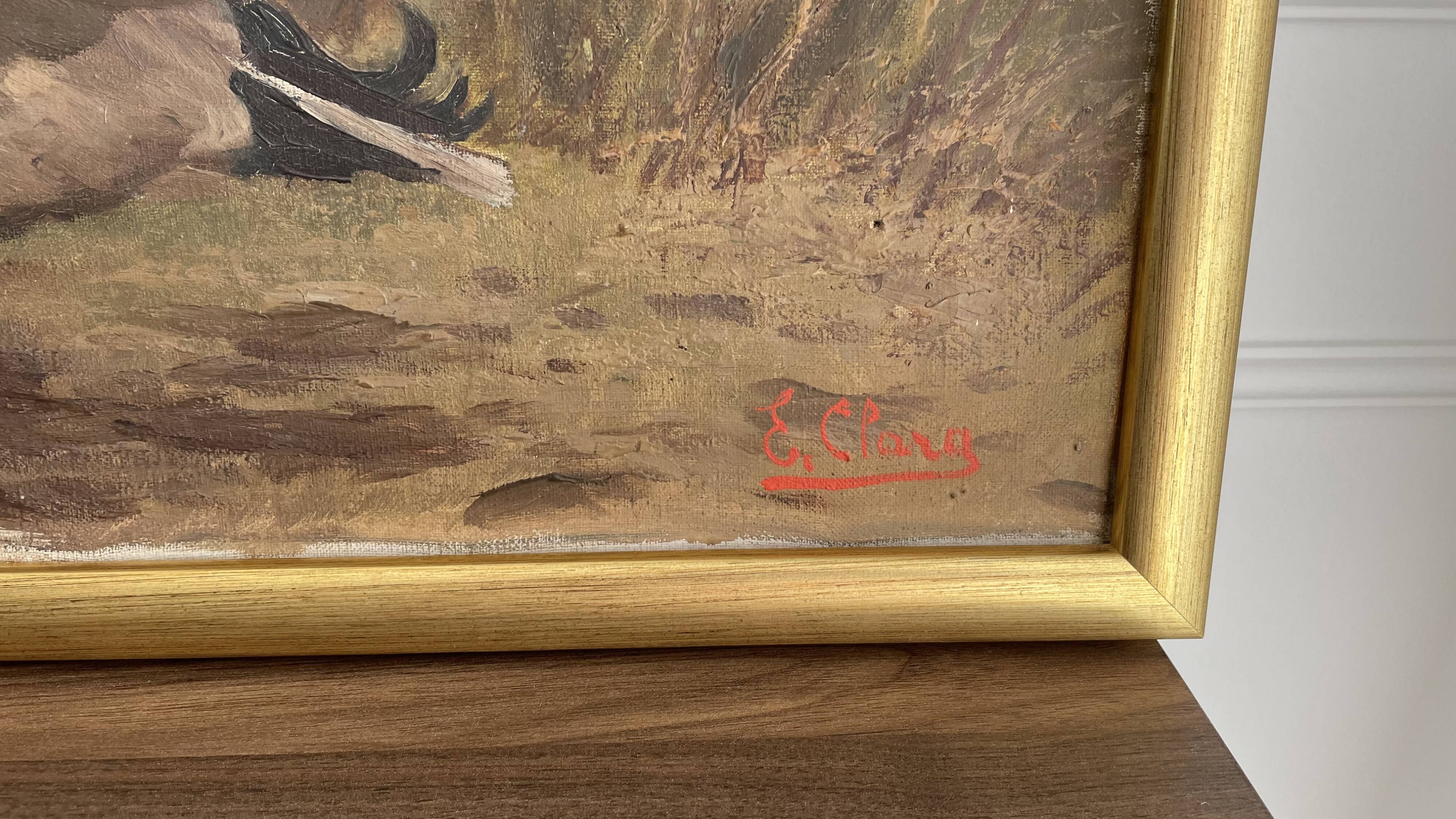 HST oil painting, Ermanno Clara, wild duck, late 19th early 20th century