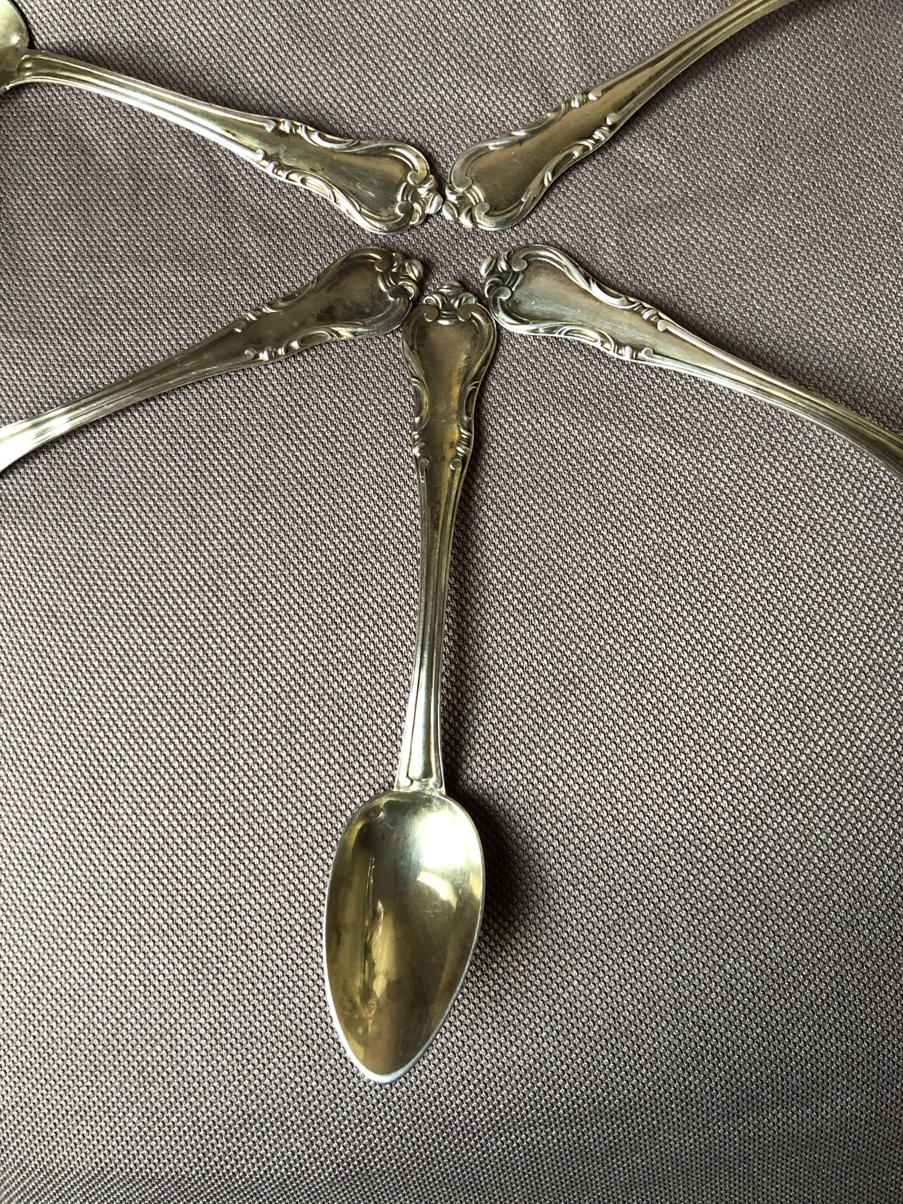 5 small spoons in glazed silver, late 19th century