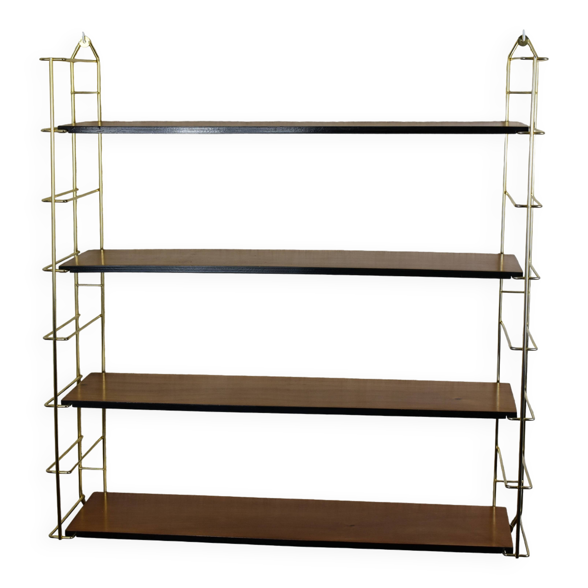 Tomado shelf, wood and gold metal.