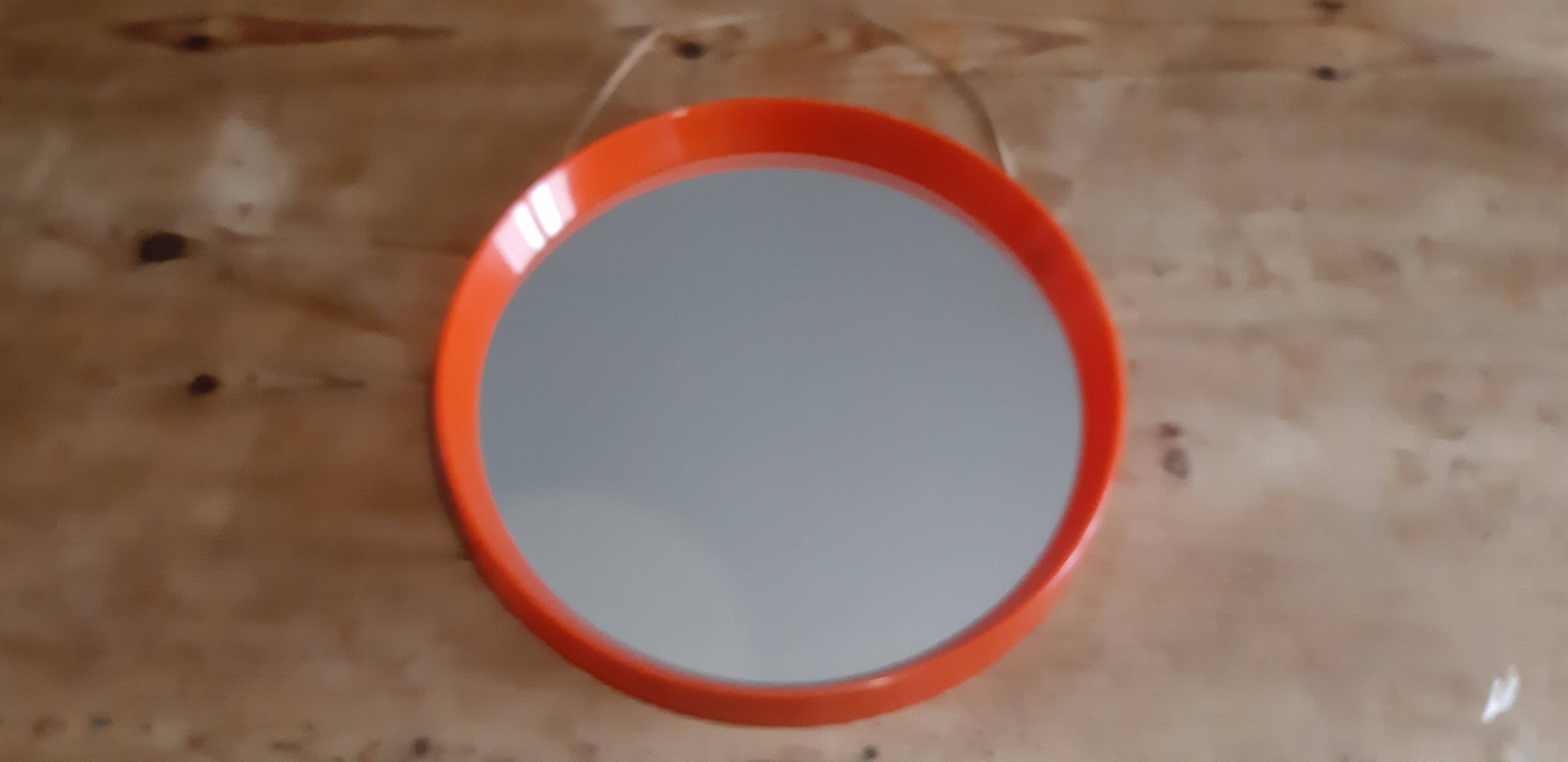 Vintage mirror round plastic orange