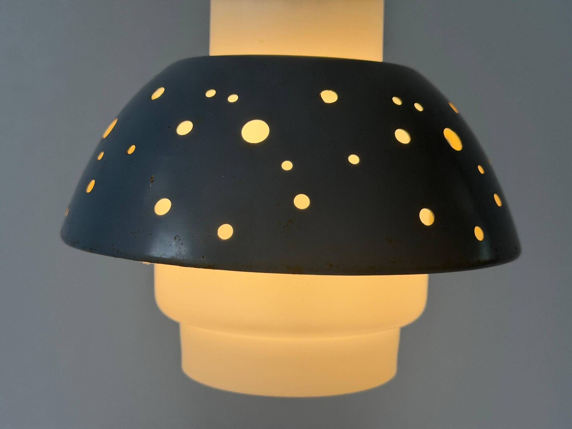 Metal and blue glass ceiling light by Ernest Igl for Hillebrand, 1950s, Germany