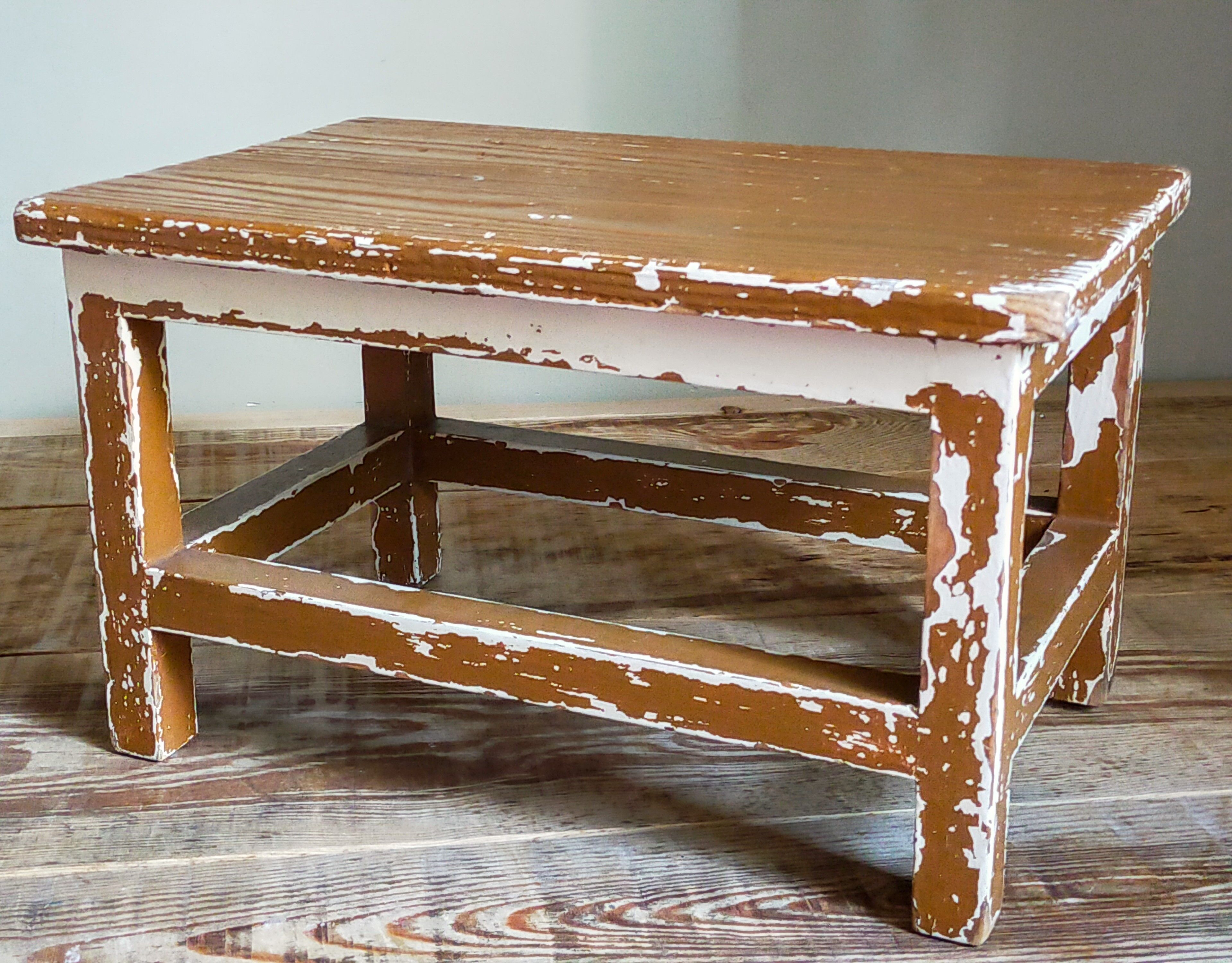 Vintage patinated solid wood side bench