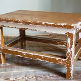 Vintage patinated solid wood side bench