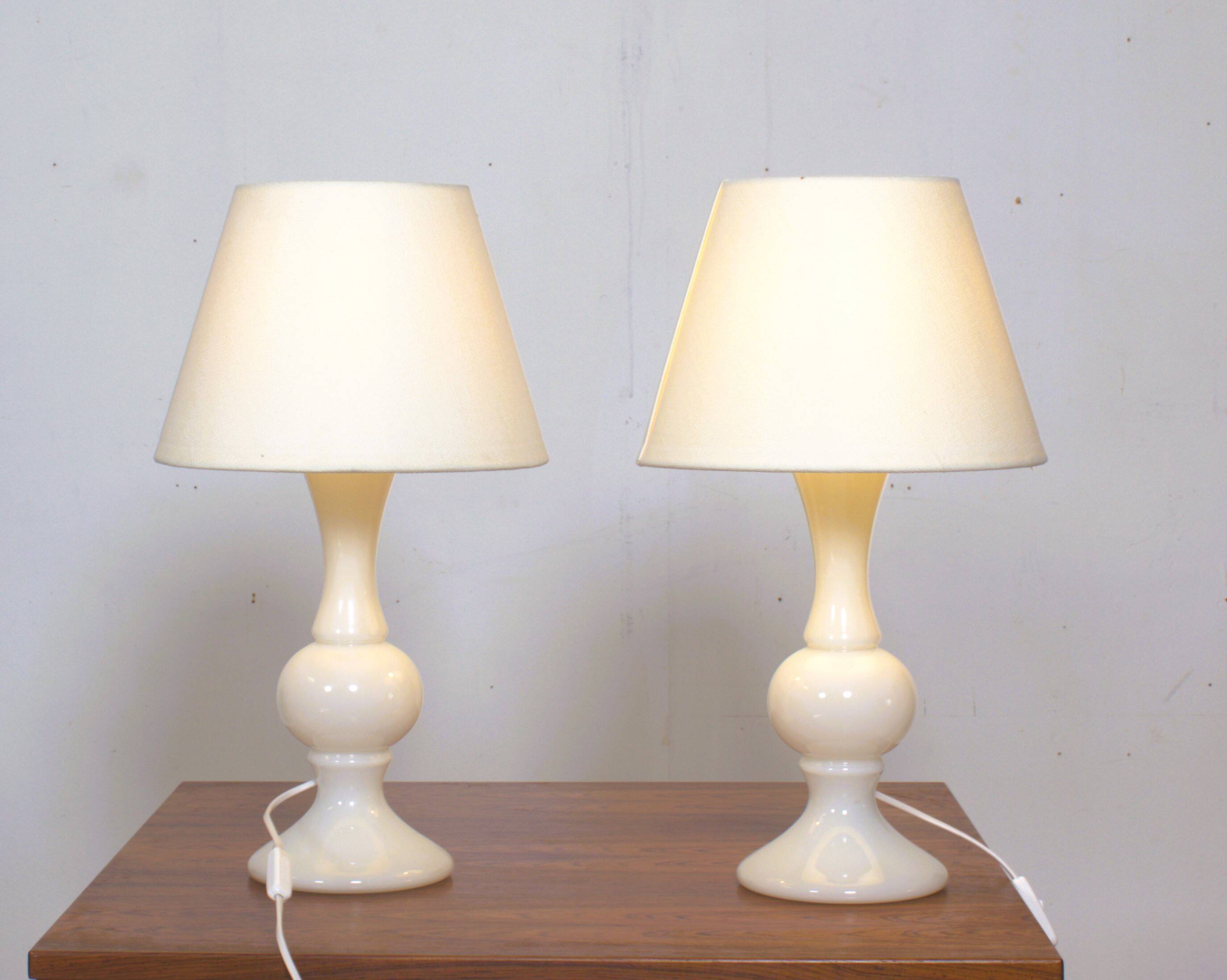 Pair of white glass lamps by Luxus Lighting, Sweden, 1980