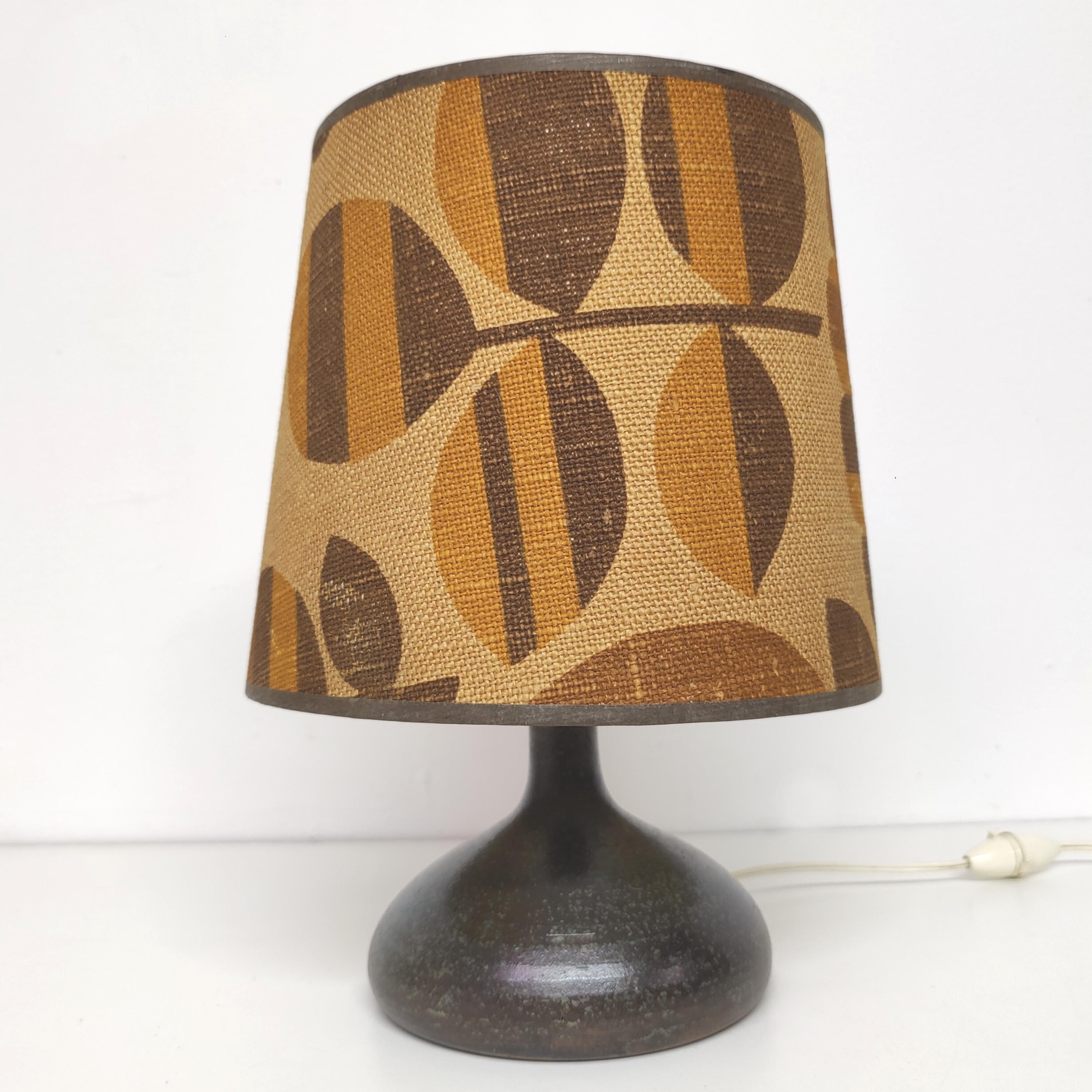 Vintage ceramic lamp signed F. Comte lampshade flowers