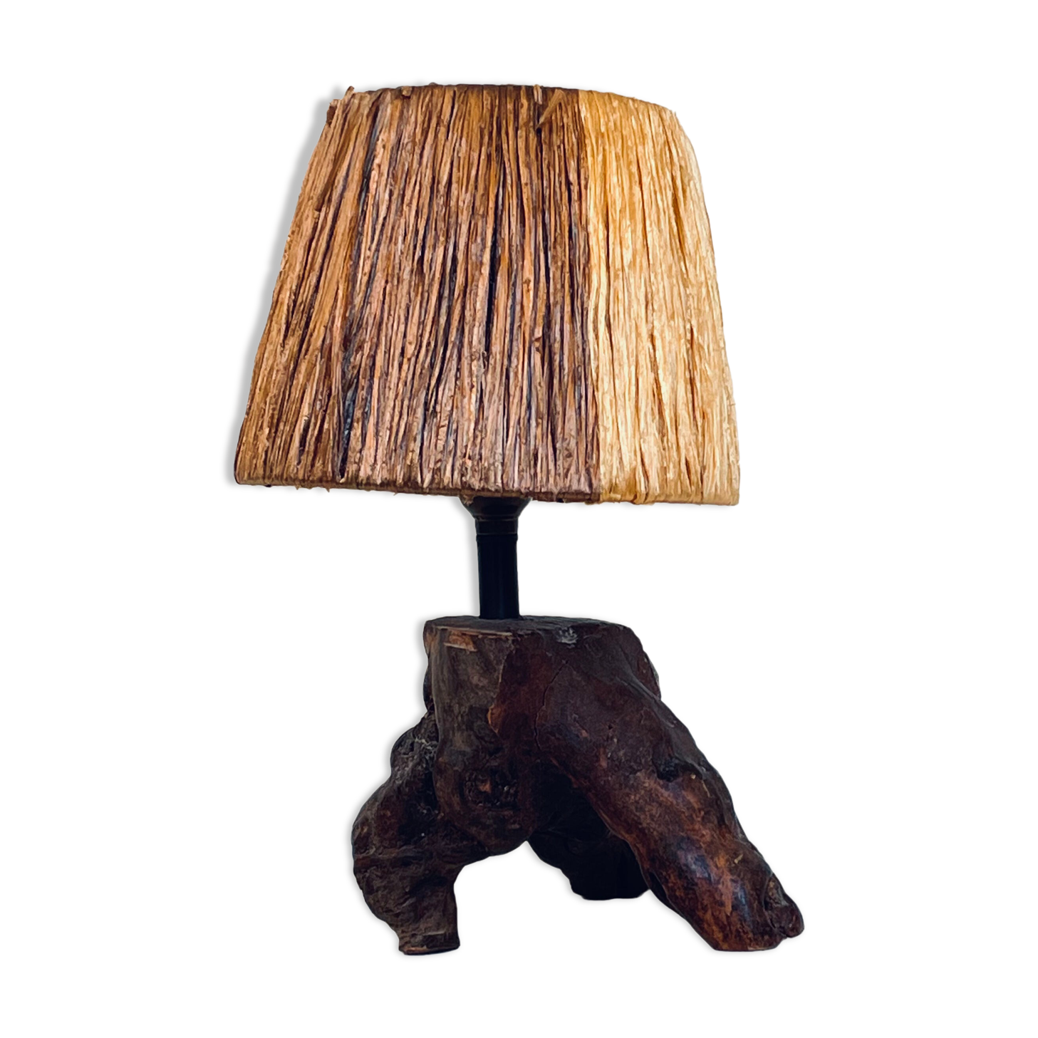 Vintage brutalist lamp in solid olive tree, France 1950