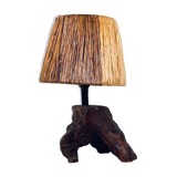 Vintage brutalist lamp in solid olive tree, France 1950