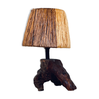 Vintage brutalist lamp in solid olive tree, France 1950
