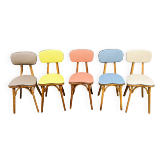 Set of 5 Bistro Chairs Light Oak Varnish (Baumann) Taupe Compass Legs