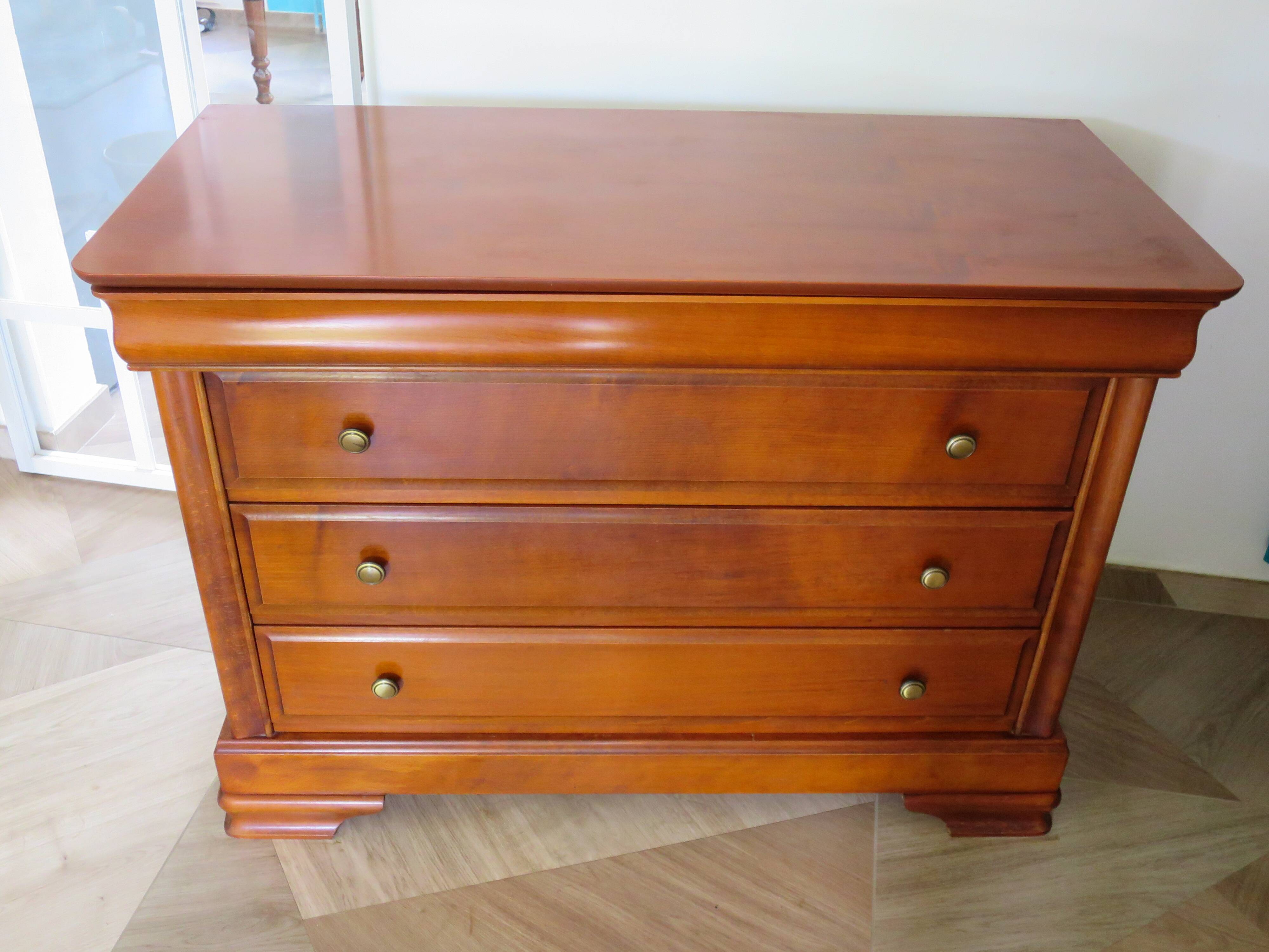 Cherry wood ogee chest of drawers - 4 drawers - 80s - long chest of drawers - Louis Philippe style