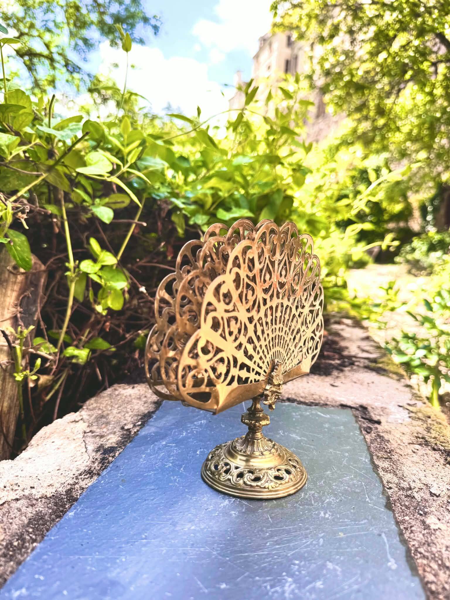 Brass fan-shaped magazine and letter holder Art Nouveau