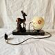 Art Deco bedside lamp - Globe and fawn on marble base