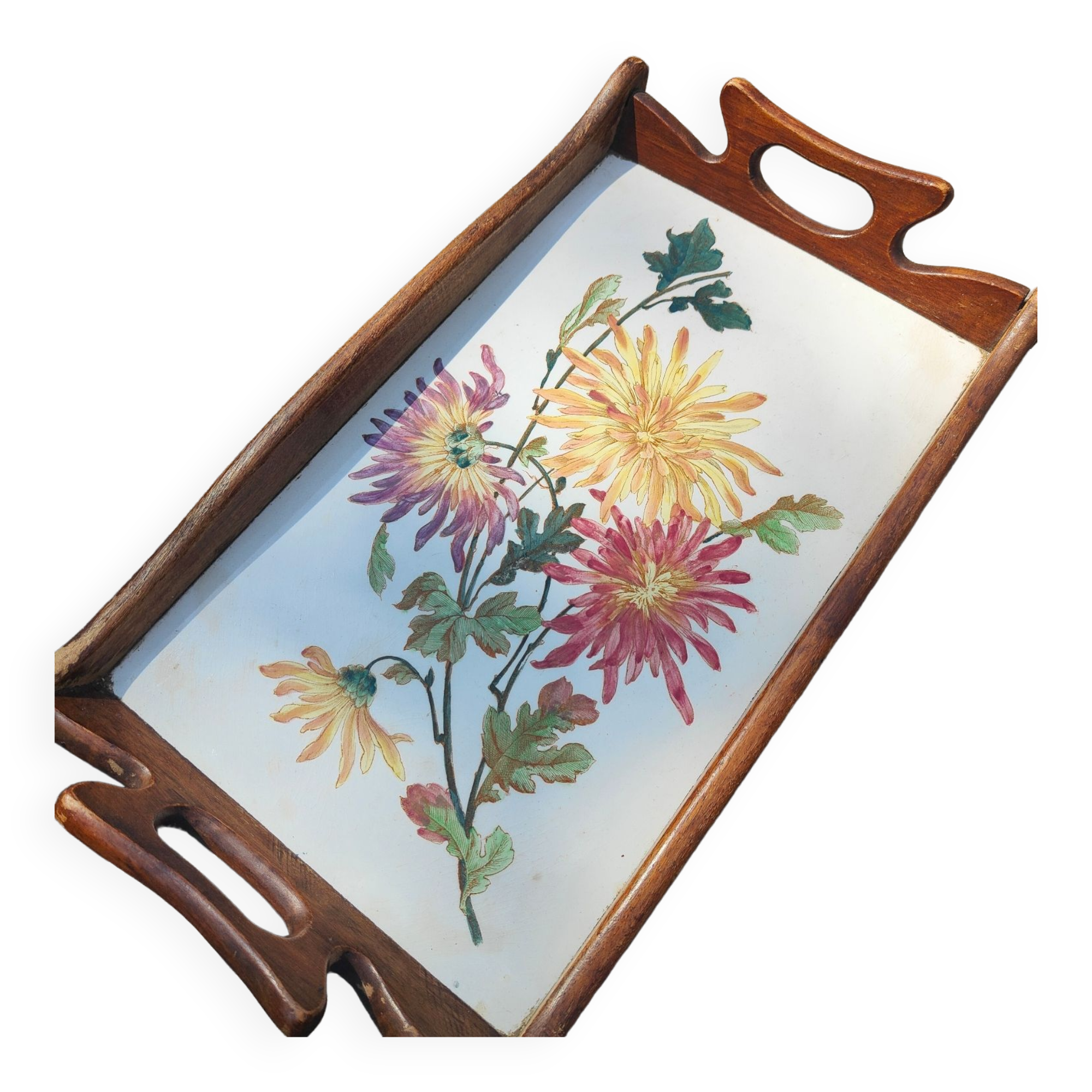 Plateau céramique peinte et bois