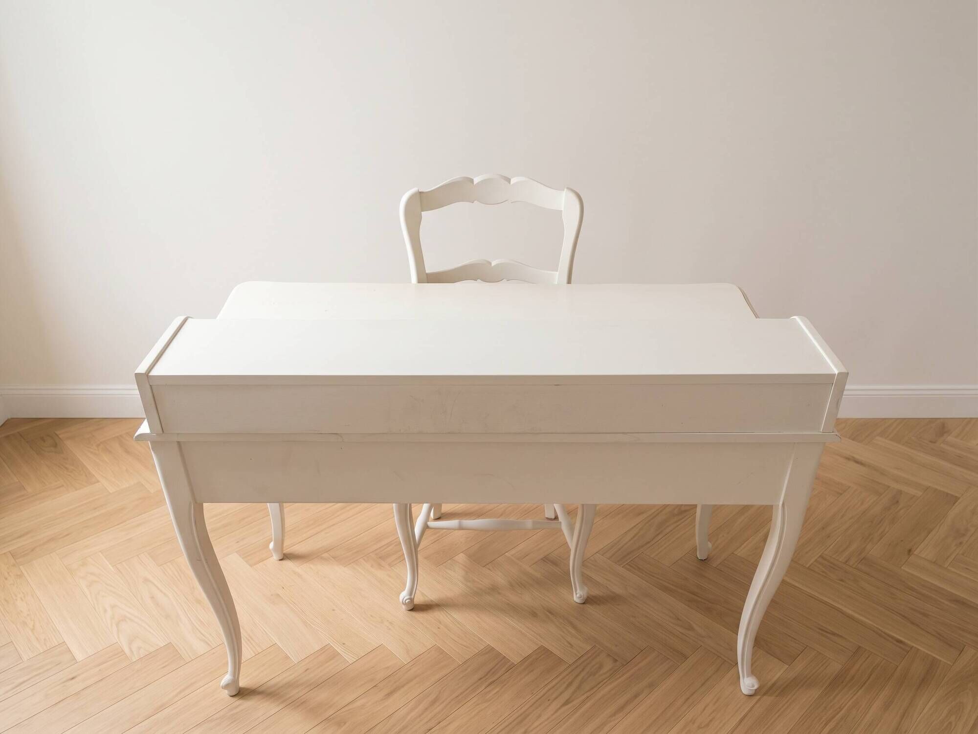 Ensemble bureau secrétaire rétro et sa chaise en bois beige