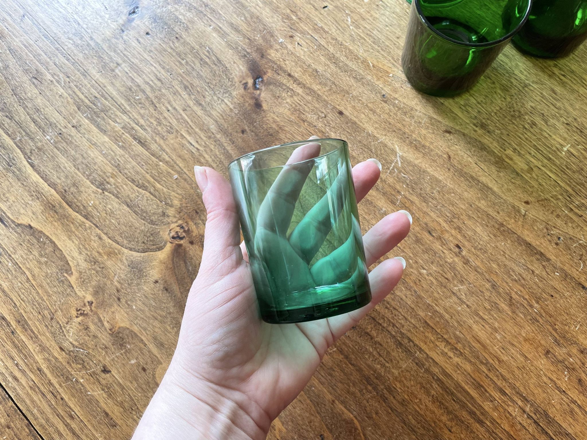 Lot of 5 vintage green glasses - Lesieur et Lever oil