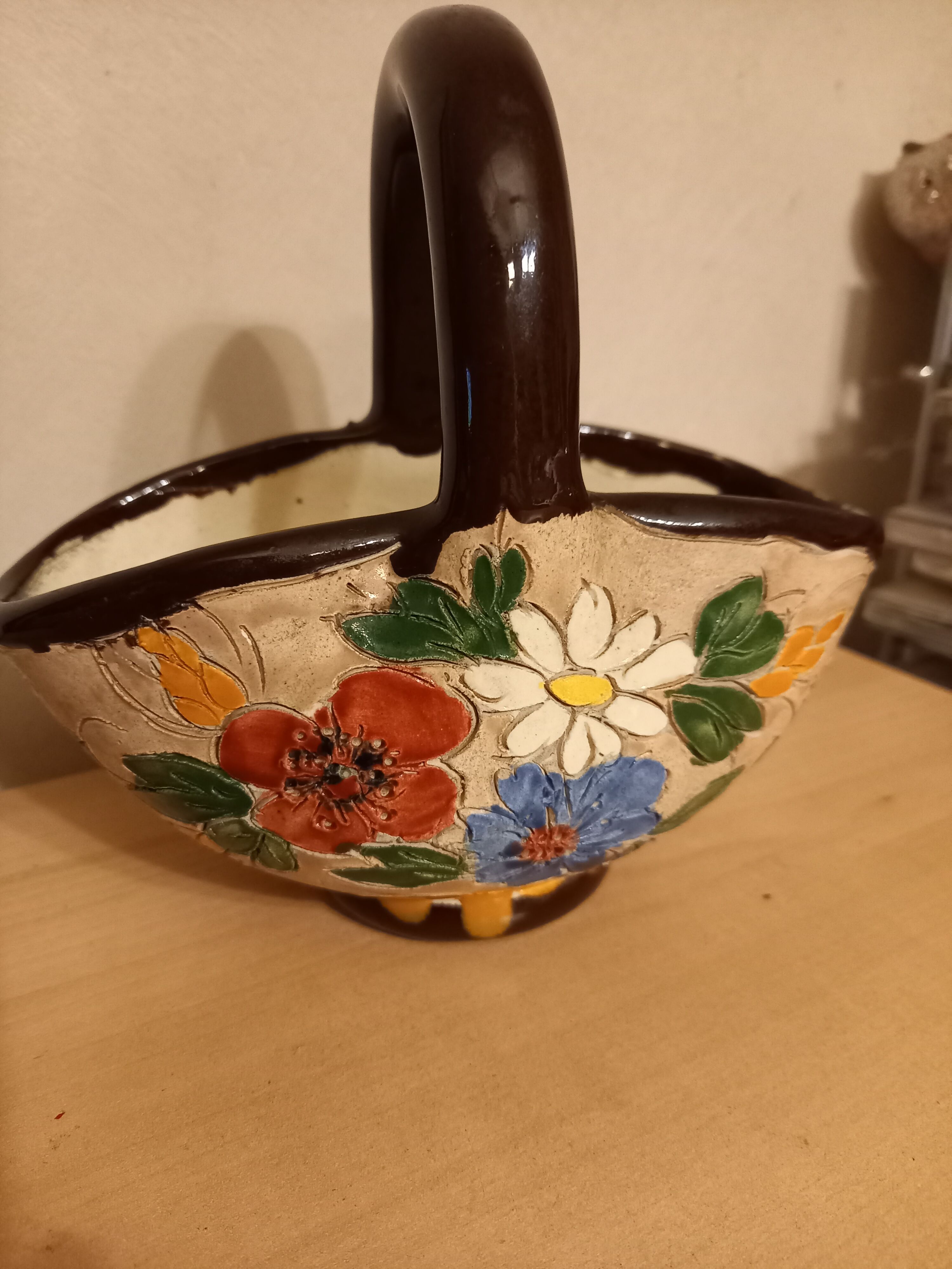 Vase basket Massier glazed ceramic Vallauris