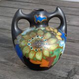 Handled Vase Gouda - Decor "Zonnebloem" (Sunflower) - Netherlands, 1930/50