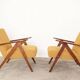 Vintage armchair, mustard yellow, curly zigzag pattern, set of 2