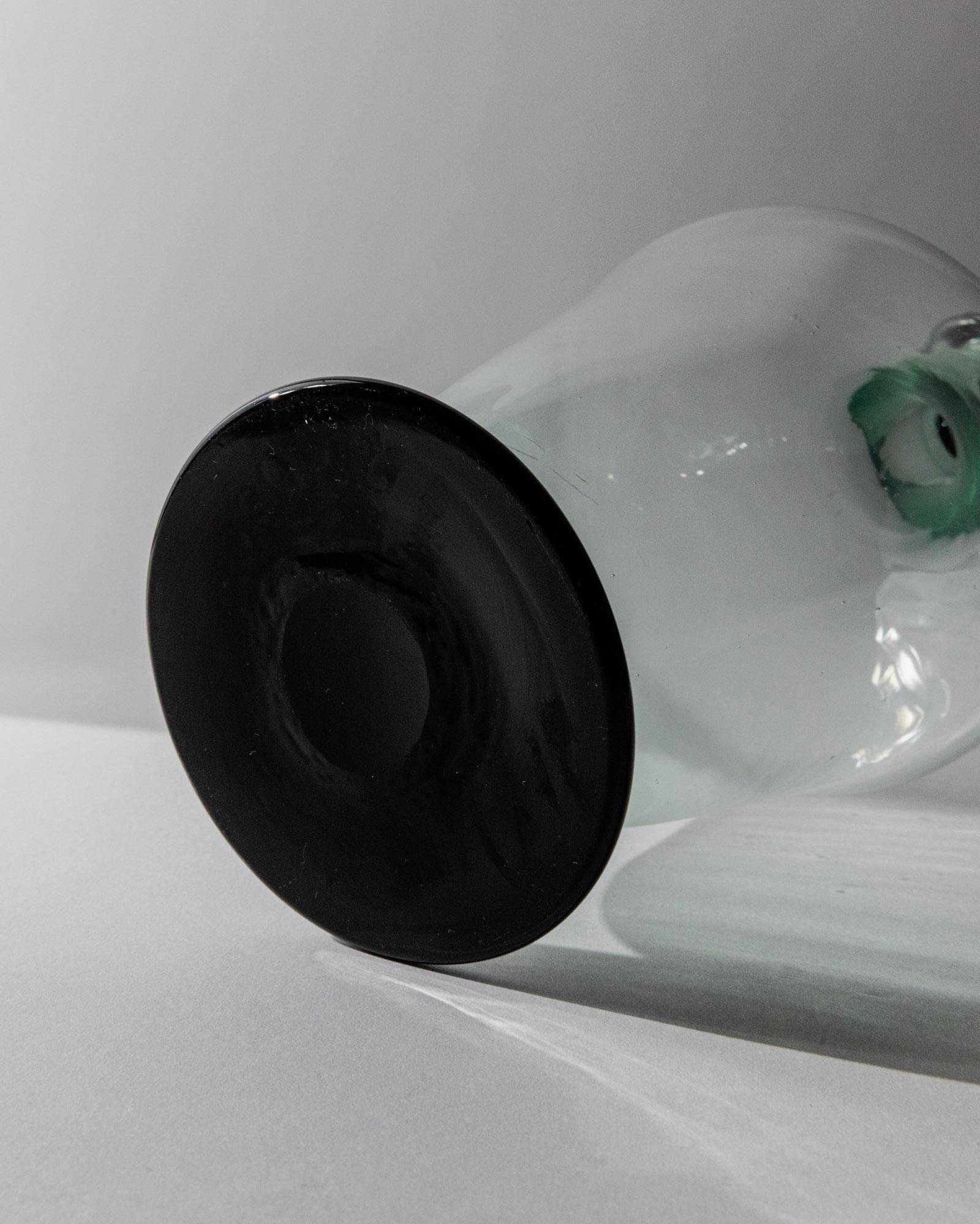 Vintage Murano glass carafe from the 1960s, green and black, with a stopper.