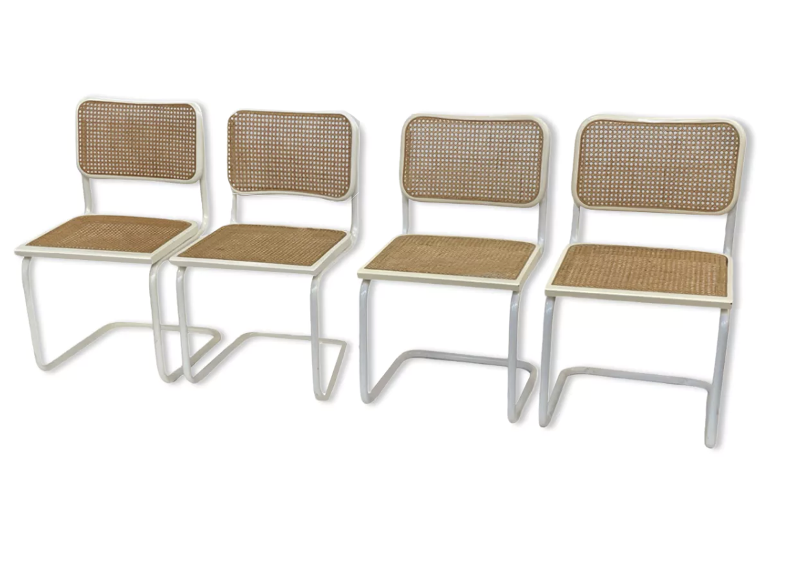 Set of 4 Cesca b32 model chairs in white by Marcel Breuer