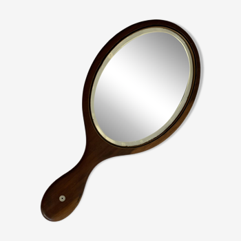 Teak hand mirror