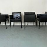 Fauteuils vintage modernistes en cuir noir par Arnold Merckx pour Arco, années 1980, lot de 4