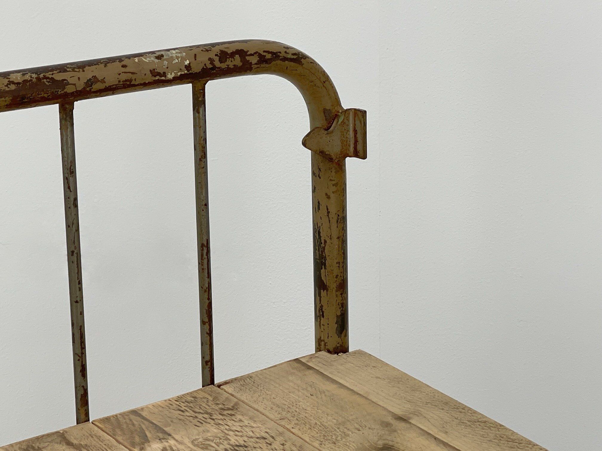 Vintage industrial iron and wood shelves on wheels