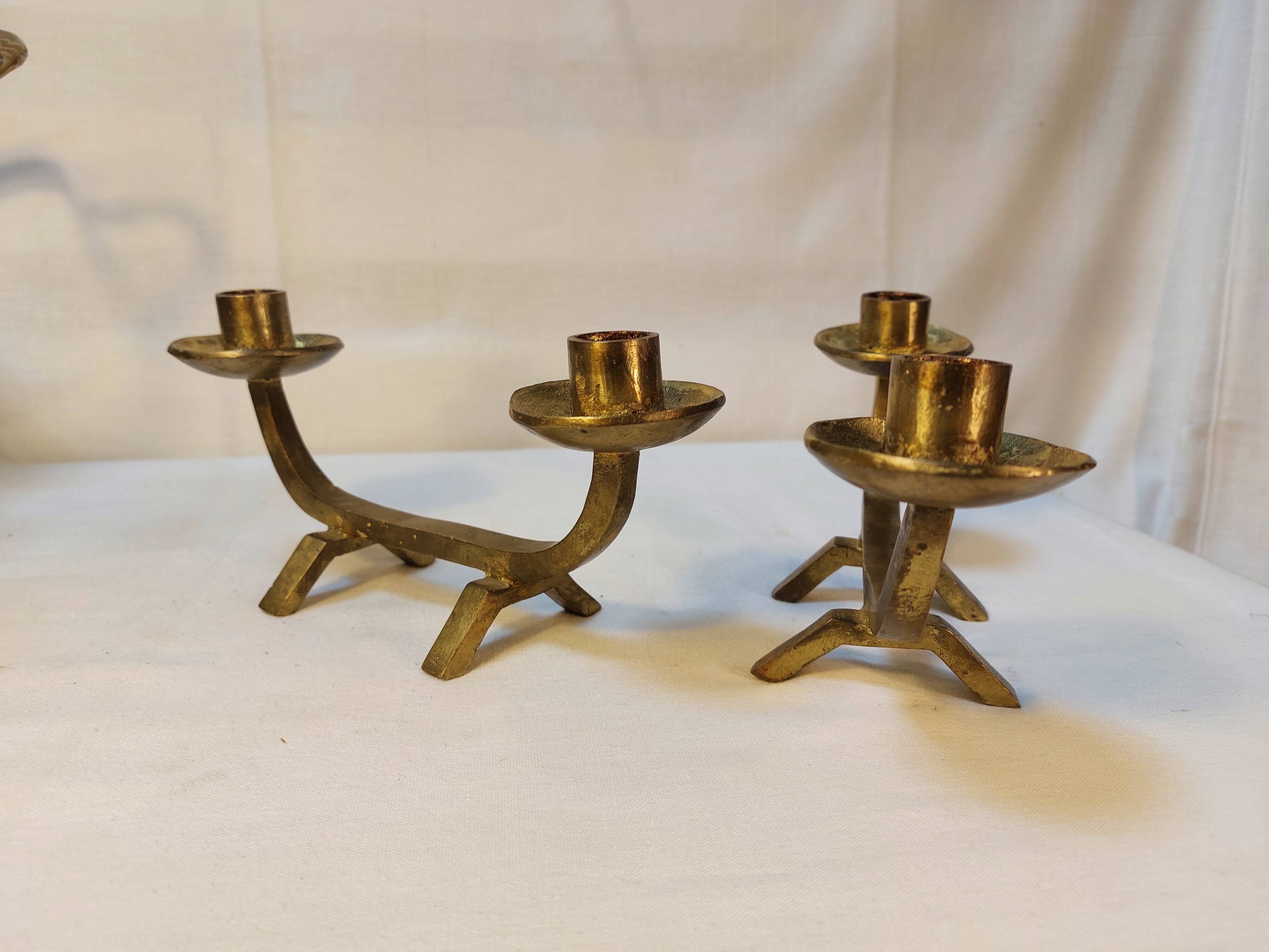 Pair of brutalist candlesticks in solid brass - 1960s