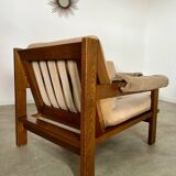 Pair of lounge chairs in wood and designer fabric from the 60s vintage Scandinavian look