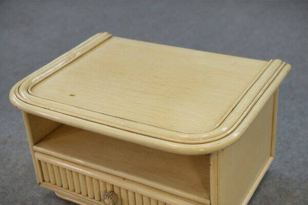 Small white bedside table Maugrion "Le rattin prestige" 1970s