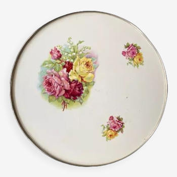 Earthenware tray/trifle with rose and lily of the valley motifs