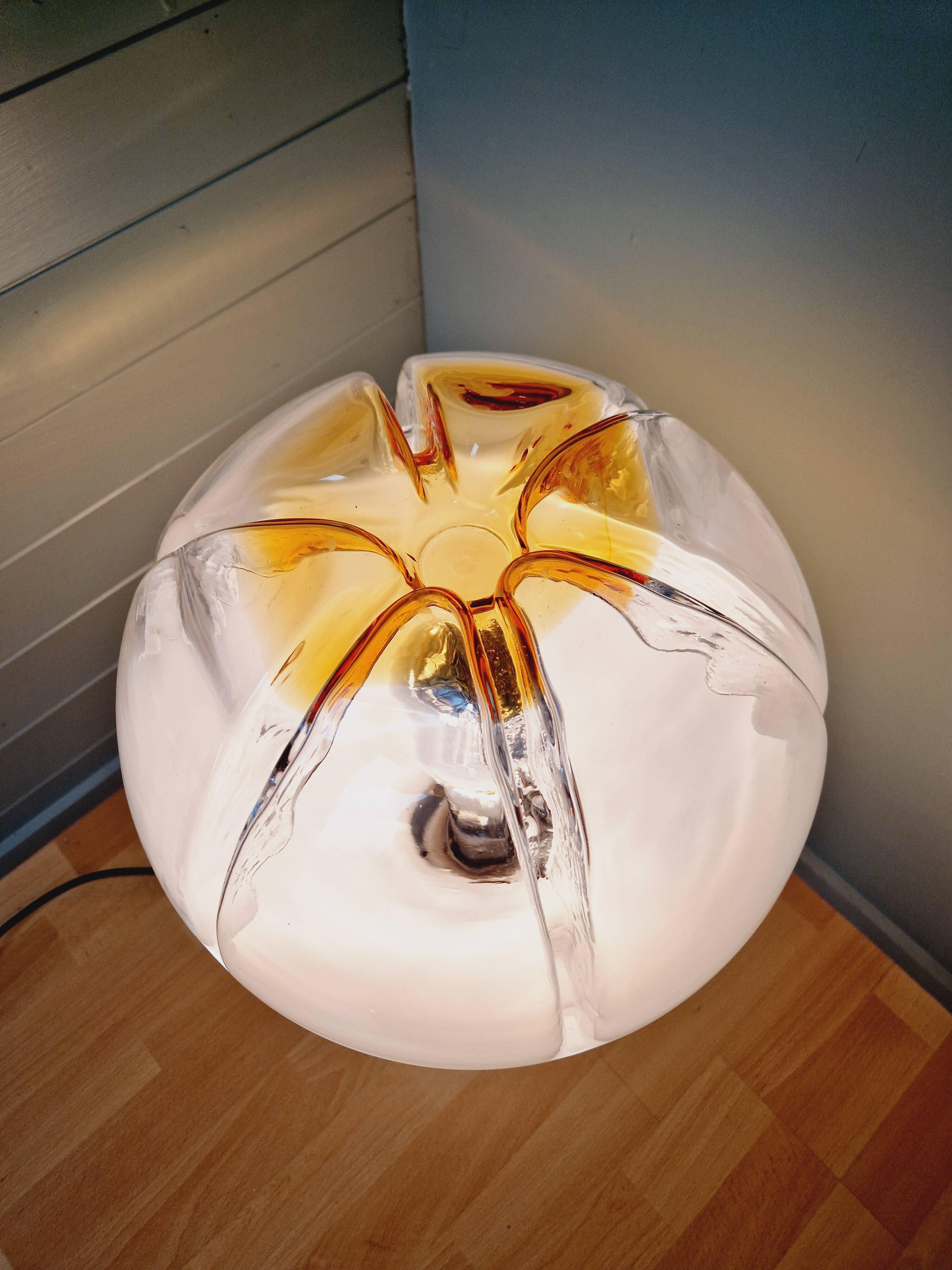 Mazzega floor lamp in chromed metal and milky glass globe, 1960s-70s