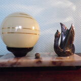 Art deco table lamp 1920/1940, marble, opaline, regulated swan