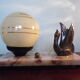 Art deco table lamp 1920/1940, marble, opaline, regulated swan
