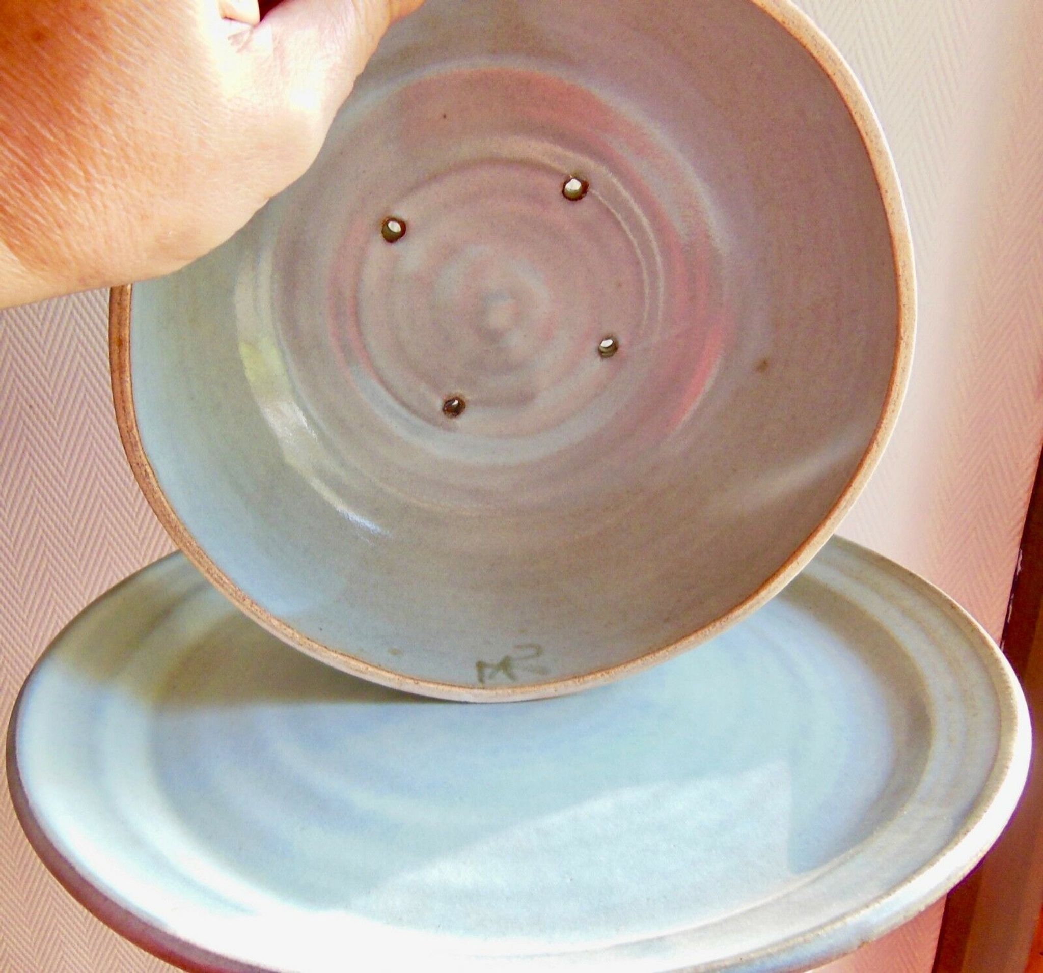 Signature vintage glazed stoneware cheese tray and bell