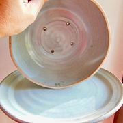 Signature vintage glazed stoneware cheese tray and bell