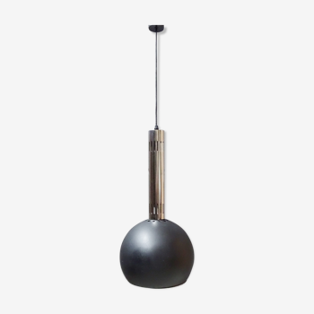 large industrial pendant lamp made of metal and chrome with black shrink lacquer, ball lamp 1960s
