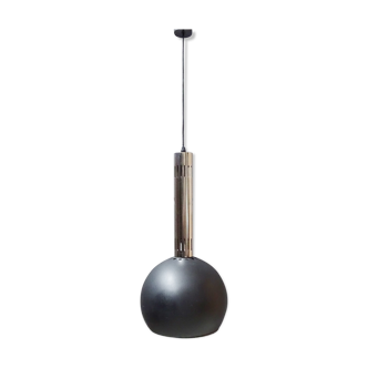 large industrial pendant lamp made of metal and chrome with black shrink lacquer, ball lamp 1960s