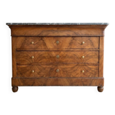 Antique walnut commode with a grey marble top.