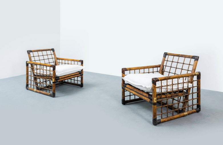 Pair of vintage bamboo armchairs - circa 1950 / 1960