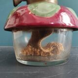 French vintage oil lamp with majolica and glass base