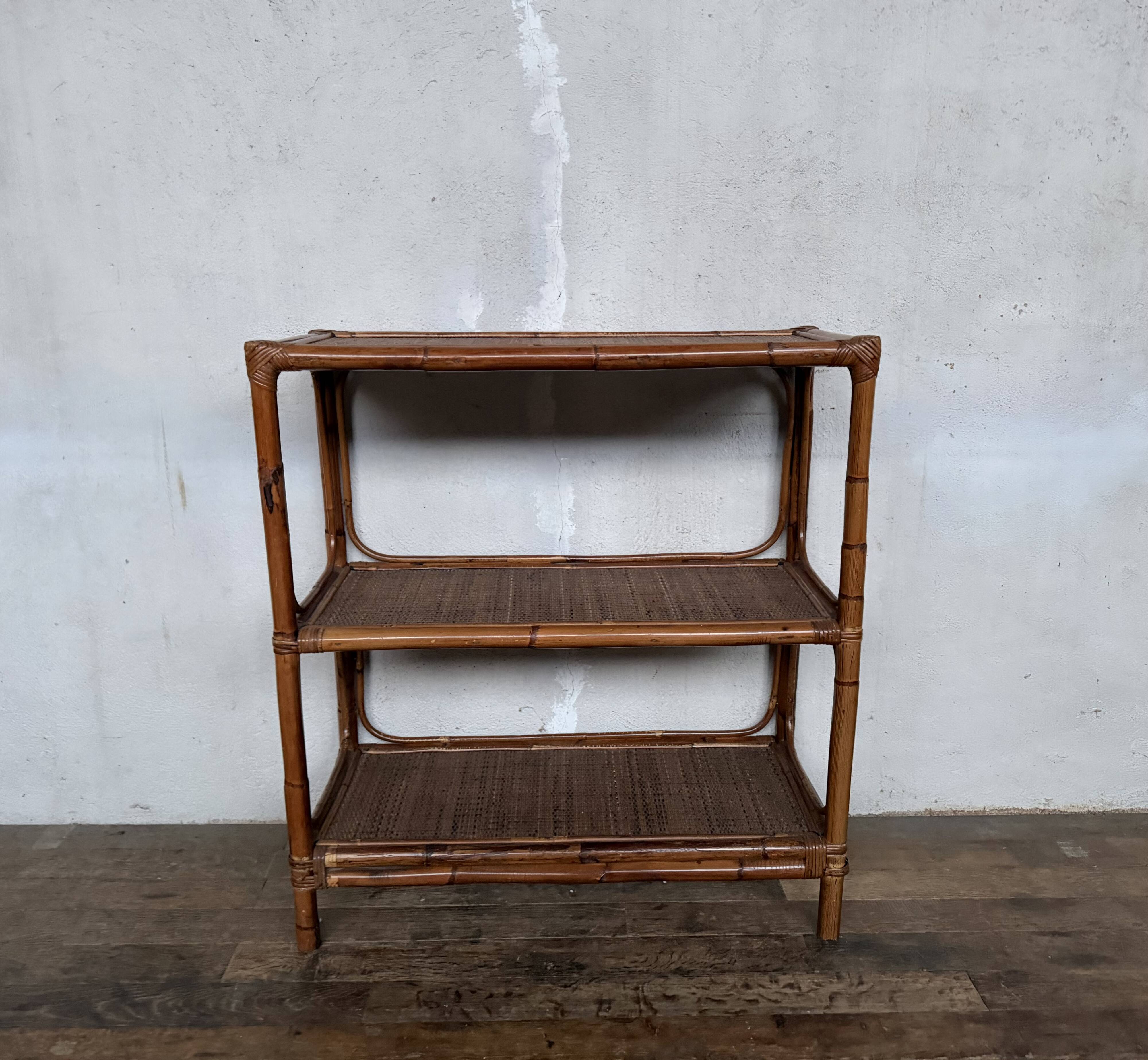 Vintage rattan bamboo wicker bookshelf